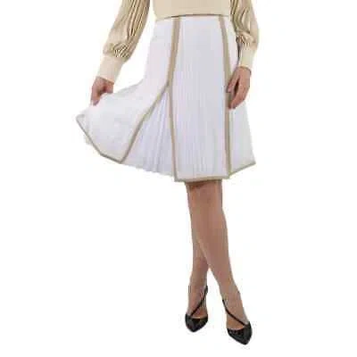 Pre-owned Burberry Ladies Silk Pleated Skirt In Magnolia In Beige