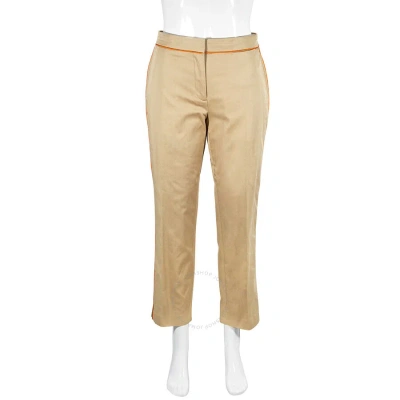 Burberry Ladies Silk Trim Cropped Cotton Chinos In Honey