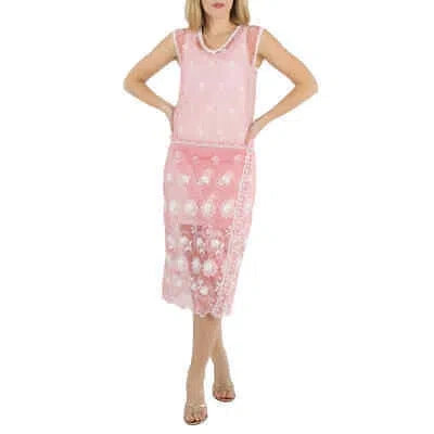 Pre-owned Burberry Ladies Sleeveless Chantilly Lace Embroidered Tulle Dress In Pink