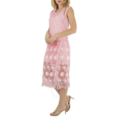 Burberry Ladies Sleeveless Chantilly Lace Embroidered Tulle Dress In Rose Pink_white