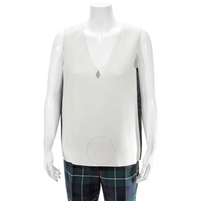 Burberry Ladies Sleeveless Wool Silk Satin Stripe Top In Off White