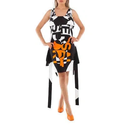 Pre-owned Burberry Ladies Slogan Print Sleeveless Cotton Dress In Orange
