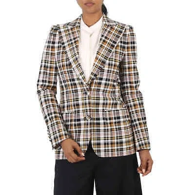 Pre-owned Burberry Ladies Snowhill Plaid Blazer In Bright Toffee Check In Gray