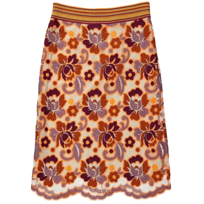 Burberry Ladies Sodbury Floral Embroidered A-line Skirt In Bright Orange Ptn
