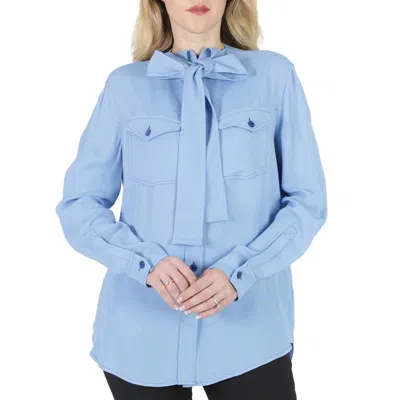 Burberry Ladies Soft Cornflower Blue Ollyrl Pussybow Shirt