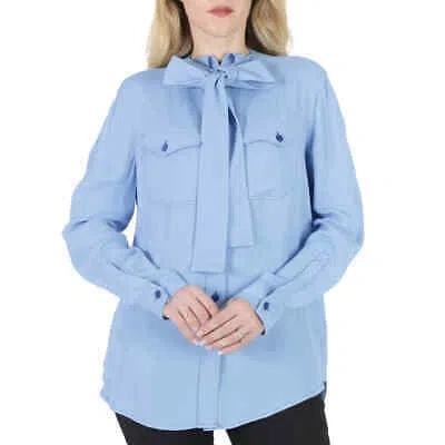 Pre-owned Burberry Ladies Soft Cornflower Blue Ollyrl Pussybow Shirt