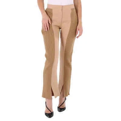 Pre-owned Burberry Ladies Soft Fawn Wide Leg Smart Trousers In Check Description