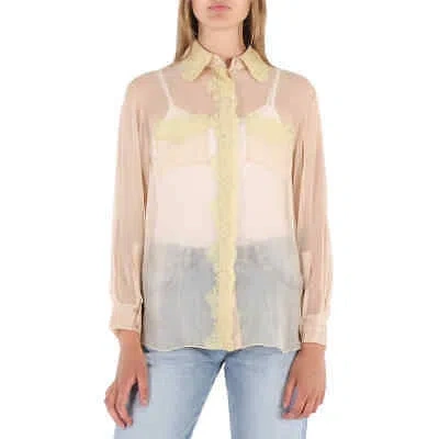 Pre-owned Burberry Ladies Soft Peach Shelly Silk Chiffon Oversized Shirt