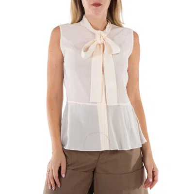Burberry Ladies Soft Sand Erin Silk Crepe De Chine Sleeveless Top In White