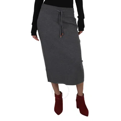 Burberry Ladies Storm Grey Melange Leanora Logo Cashmere-blend Drawstring Skirt