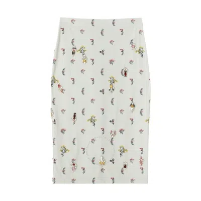 Burberry Ladies Stretch Jersey Crystal Floral Print Pedra Pencil Skirt In Grey