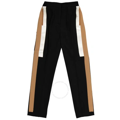 Burberry Ladies Stripe Detail Wool Tailored Trousers In Black