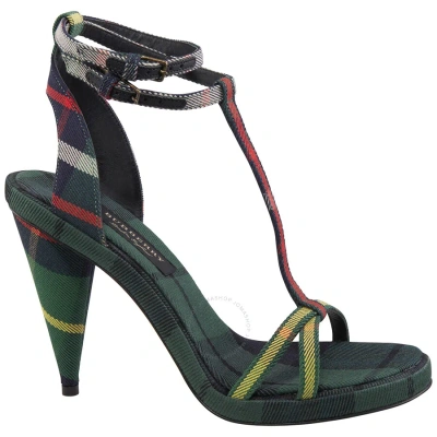 Burberry Ladies Tartan High Cone-heel Sandals In Forest Green