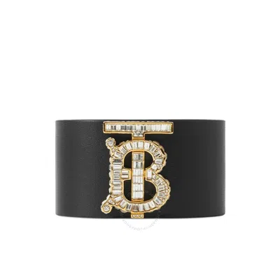 Burberry Ladies Tb Crystal Pave Monogram Leather Cuff In Gold Tone/black