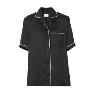Burberry Ladies Tierney Silk Satin Blend Crystal-embellished Shirt In Black
