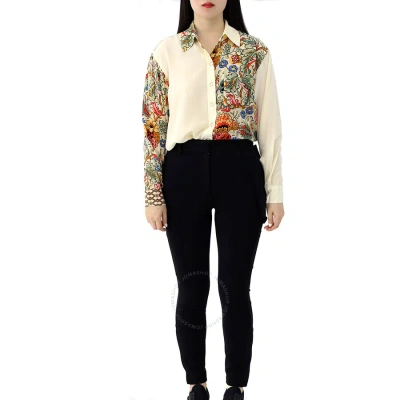 Burberry Ladies Vanilla Juliette Floral-print Paneled Silk Oversized Shirt