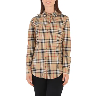 Burberry Ladies Vintage Check Stretch Cotton Button-down Collar Shirt In Beige