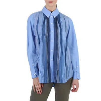Pre-owned Burberry Ladies Vivid Cobalt Silk Pleated Shirt, Brand Size 8 (us Size 6) In Blue