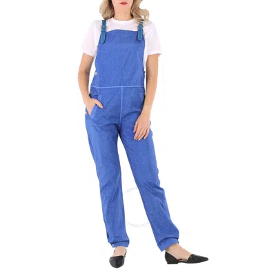 Burberry Ladies Warm Royal Blue Leather-trim Canvas Dungarees Jumpsuit