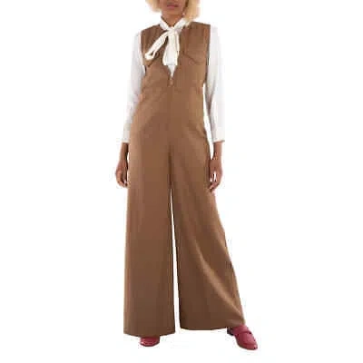 Pre-owned Burberry Ladies Warm Walnut Neave Wool Jumpsuit, Brand Size 4 (us Size 2) In Check Description