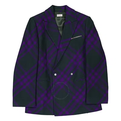 Burberry Check Wool Tailored Jacket In Deep Royal