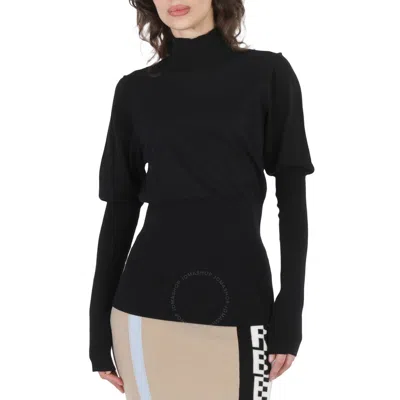 Burberry Ladies Zuri Puffed-sleeve Cotton-blend Turtleneck Sweater In Black