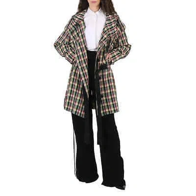 Pre-owned Burberry Lake Halla Plaid Print Raincoat In Green