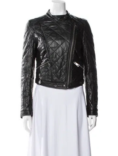 Pre-owned Burberry Lamb Leather Biker Jacket In Black