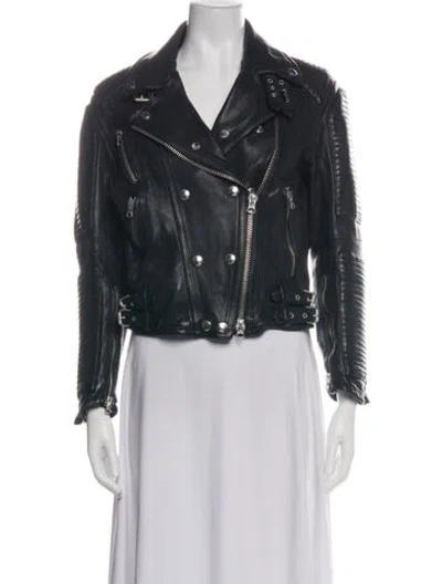 Pre-owned Burberry Lamb Leather Biker Jacket In Black