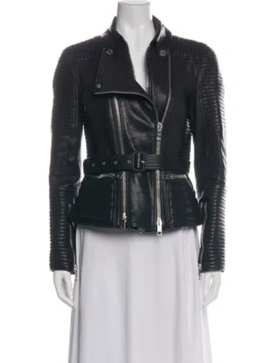 Pre-owned Burberry Lamb Leather Biker Jacket In Black