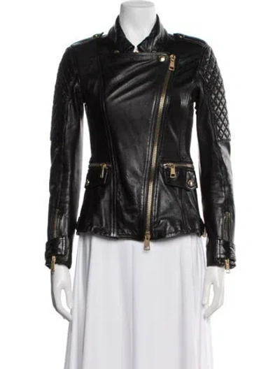 Pre-owned Burberry Lamb Leather Biker Jacket In Black