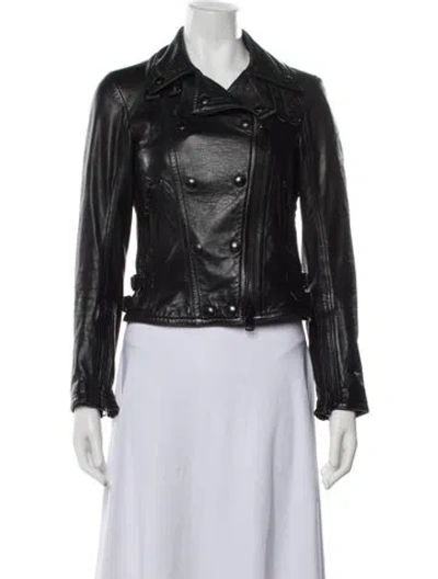 Pre-owned Burberry Lamb Leather Biker Jacket In Black