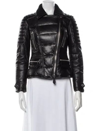 Pre-owned Burberry Lamb Leather Biker Jacket In Black