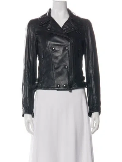 Pre-owned Burberry Lamb Leather Biker Jacket In Black