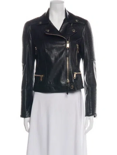 Pre-owned Burberry Lamb Leather Biker Jacket In Black