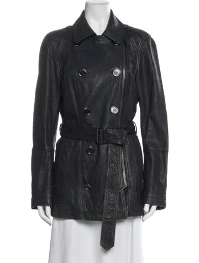 Pre-owned Burberry Lamb Leather Biker Jacket In Blue