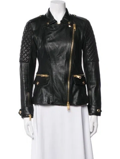 Pre-owned Burberry Lamb Leather Biker Jacket In Green