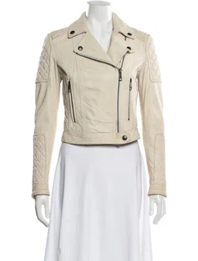 Pre-owned Burberry Lamb Leather Biker Jacket In Neutral