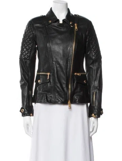 Pre-owned Burberry Lamb Leather Biker Jacket W/ Tags In Black