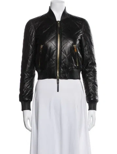 Pre-owned Burberry Lamb Leather Bomber Jacket In Black