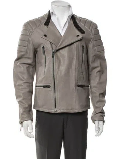 Pre-owned Burberry Lamb Leather Moto Jacket In Grey