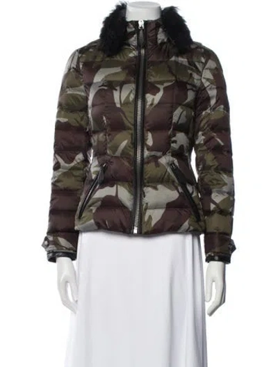 Pre-owned Burberry Lamb Leather Printed Down Jacket In Green