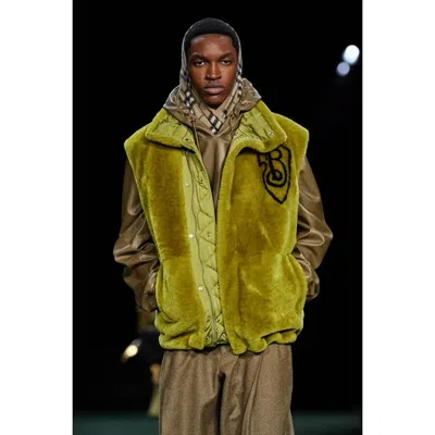 Burberry Lamb Shearling Down Vest With B-shield Print In Green
