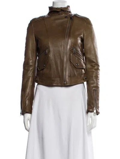 Pre-owned Burberry Lambskin Biker Jacket In Brown