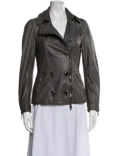 Pre-owned Burberry Lambskin Biker Jacket In Gray