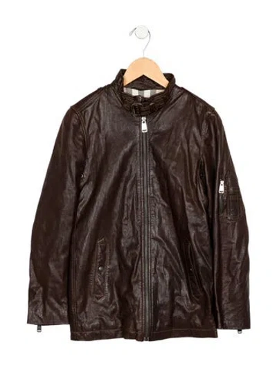 Pre-owned Burberry Kids' Lambskin Brown Coat With Zip Closure