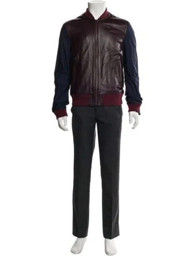 Pre-owned Burberry Lambskin Colorblock Pattern Bomber Jacket In Burgundy