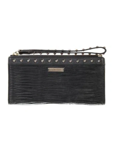 Pre-owned Burberry Lambskin Continental Wallet In Black