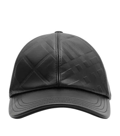 Burberry Lambskin Embossed-check Baseball Cap In Black