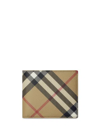Burberry Lambskin House Check Wallet In Sand In Beige